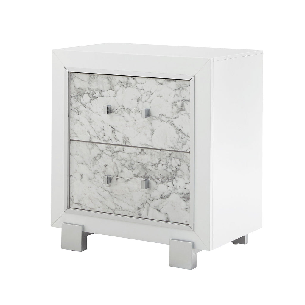 Skye - Marble Nightstand - White