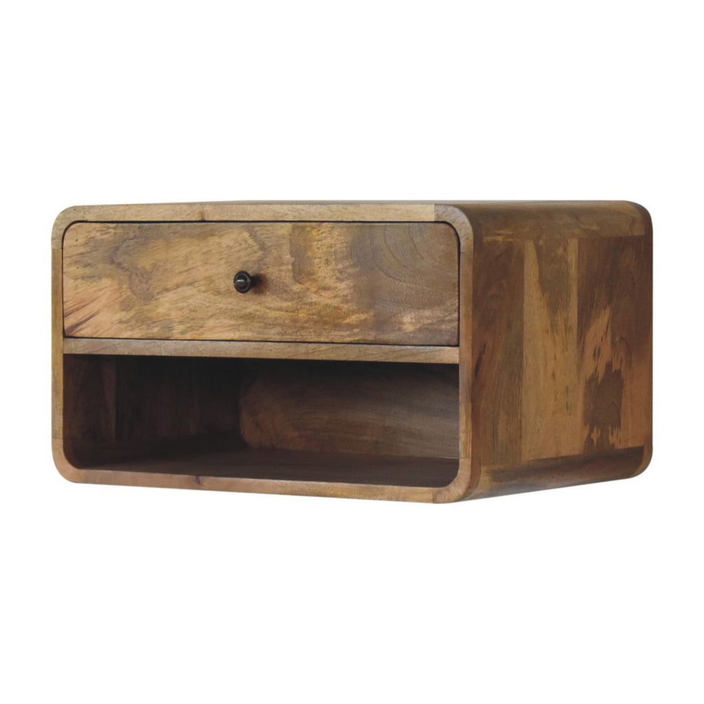 Solid Wood Large Floating Curve Open Slot Nightstand with Minimalist Design - Natural