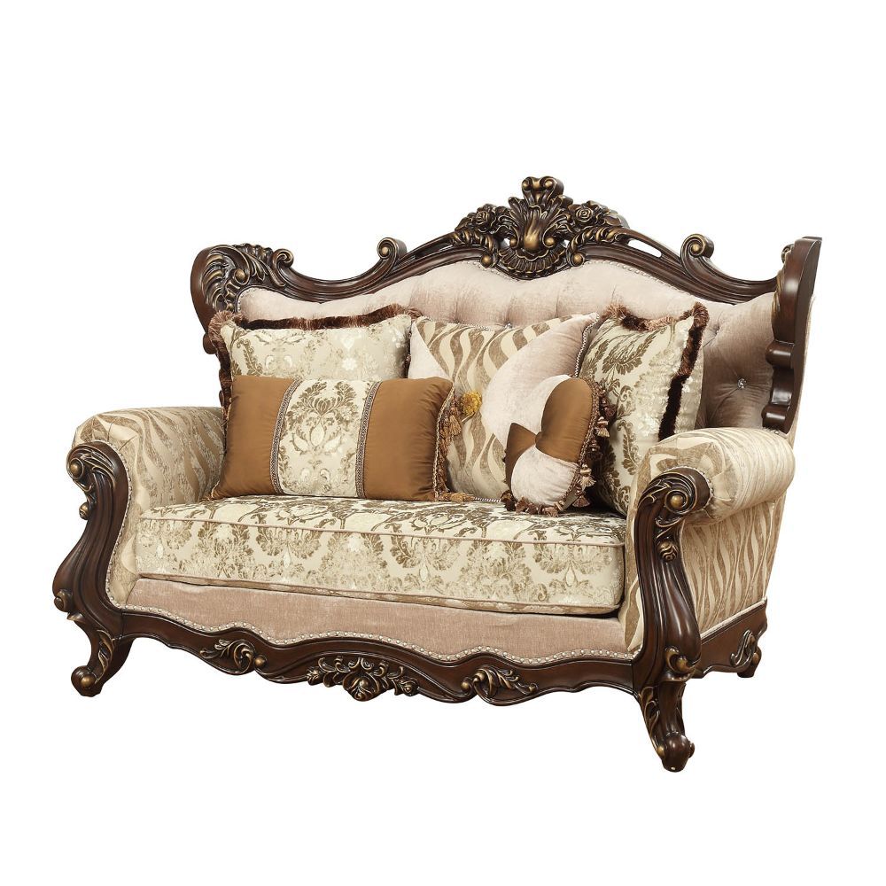 Shalisa - Loveseat With 5 Pillows (Same Lv01586) - Fabric & Walnut