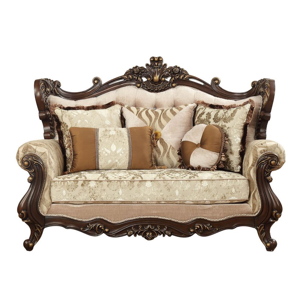 Shalisa - Loveseat With 5 Pillows (Same Lv01586) - Fabric & Walnut