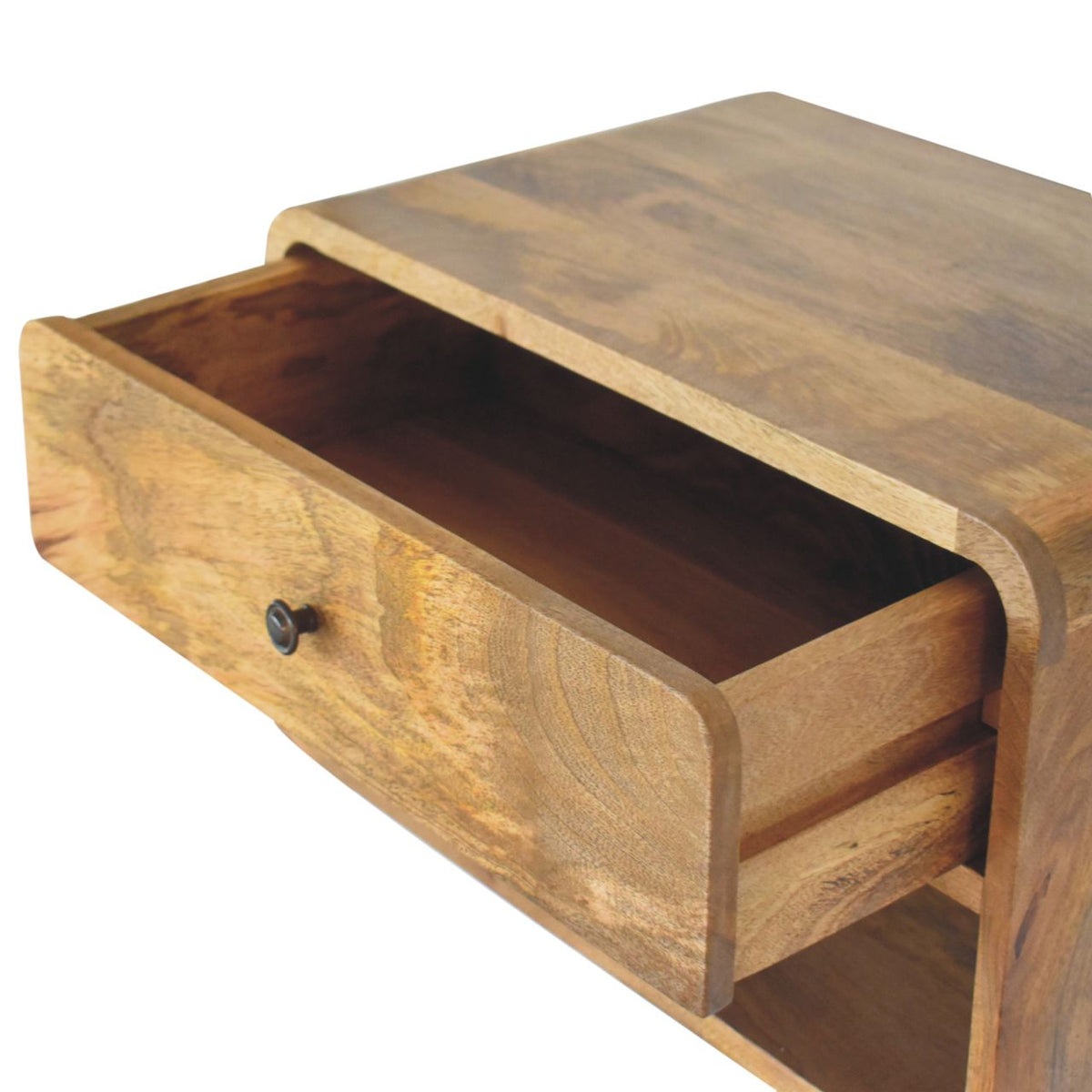 Solid Wood Large Floating Curve Open Slot Nightstand with Minimalist Design - Natural