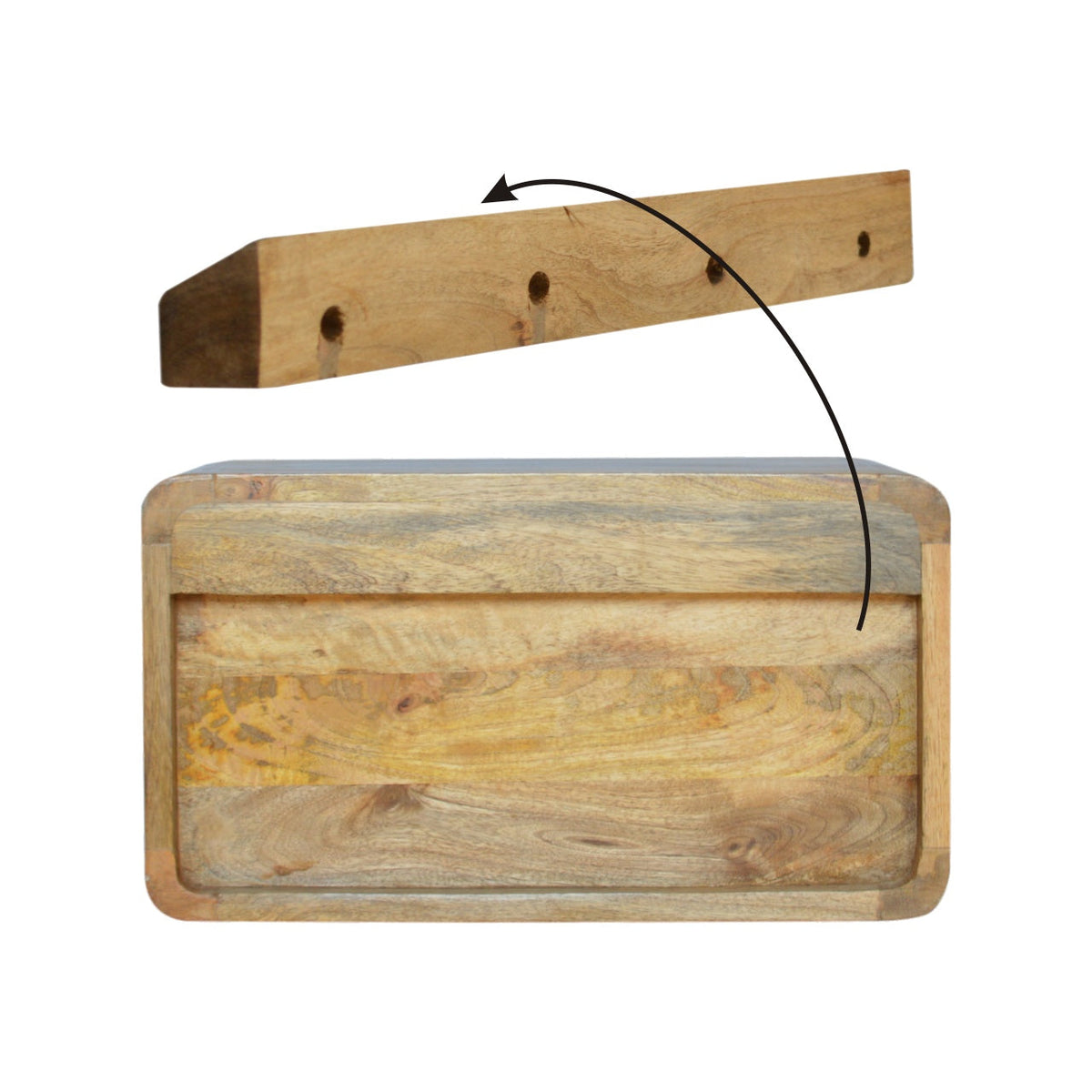 Solid Wood Large Floating Curve Open Slot Nightstand with Minimalist Design - Natural