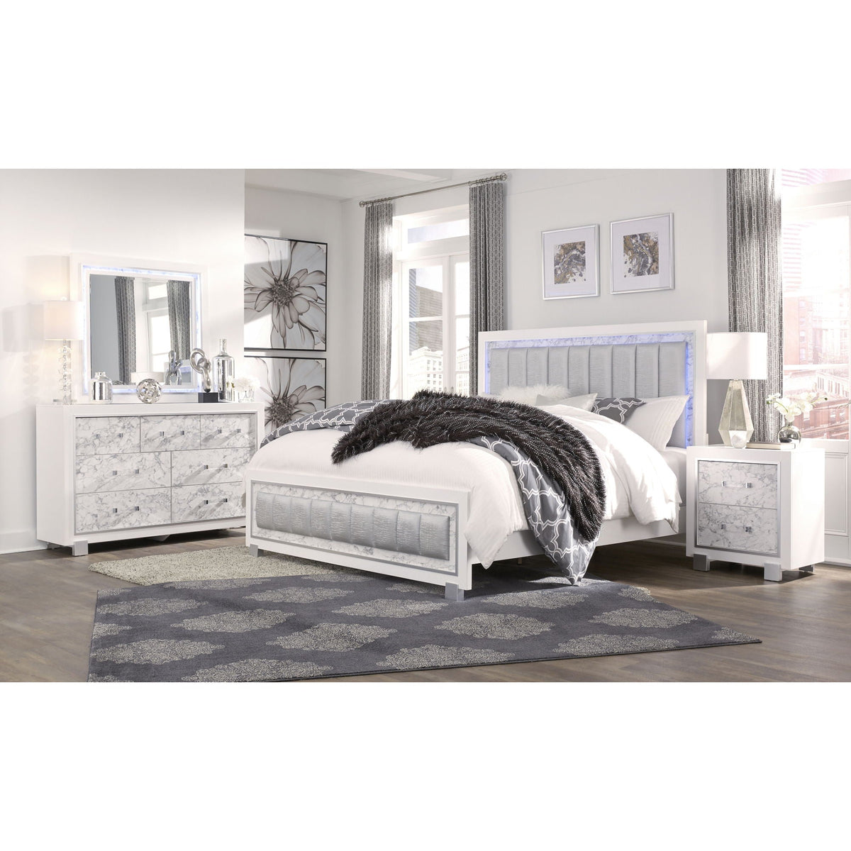 Skye - Marble Nightstand - White