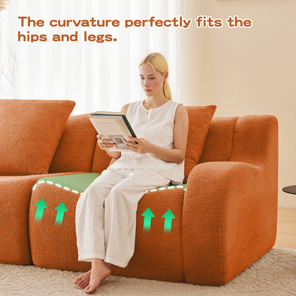 Soft Teddy Fabric Boneless Sofa with Plush Support - Neutral
