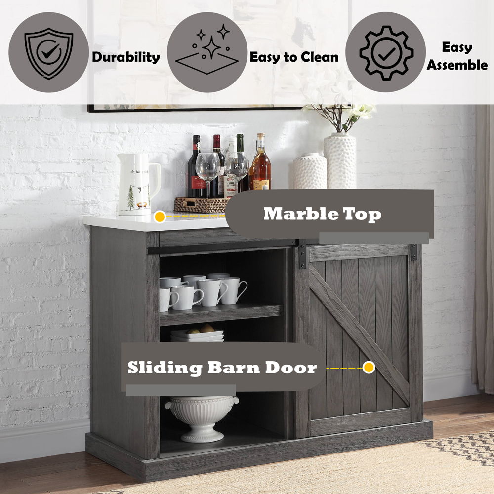 Gauri - Kitchen Island - Marble Top Top & Gray Oak