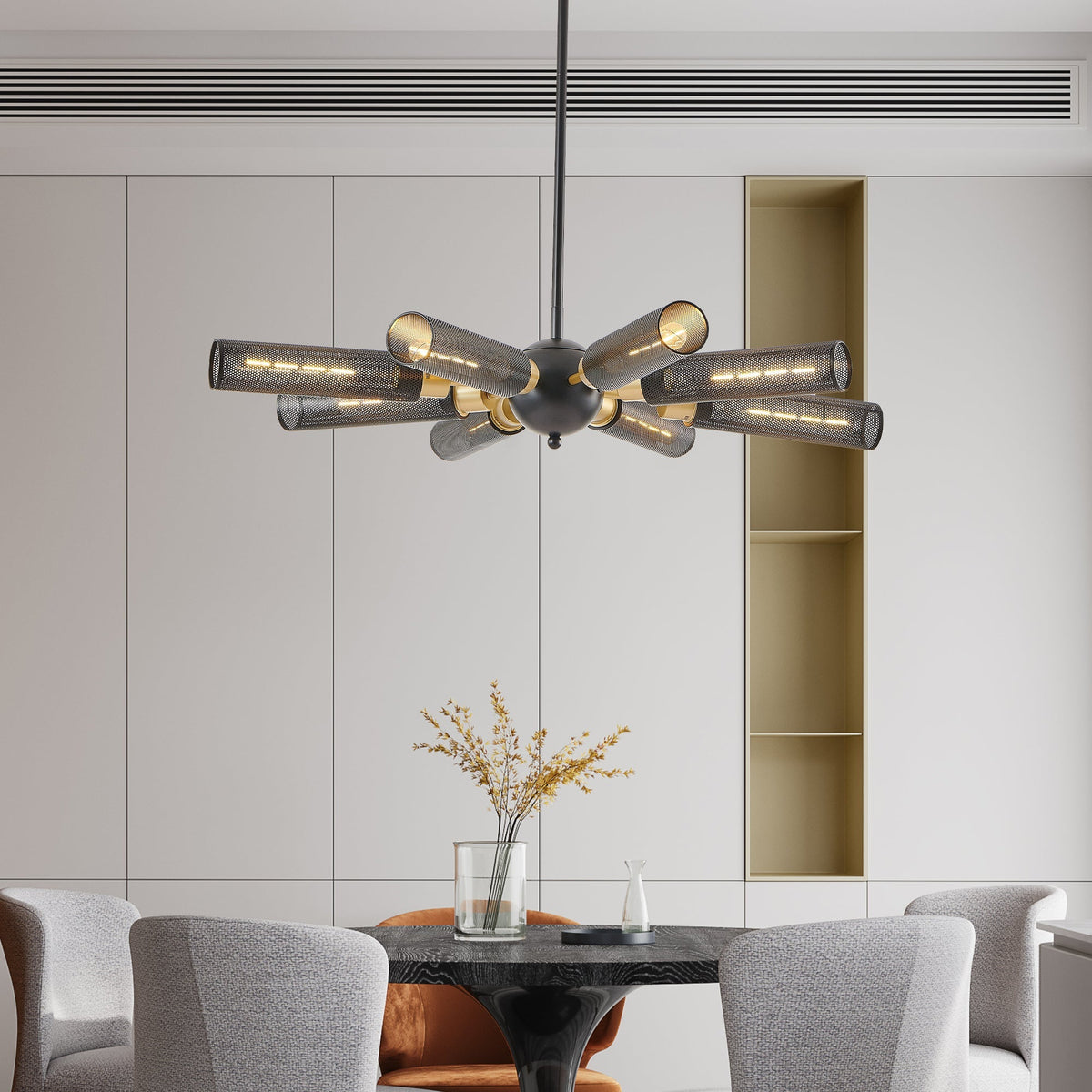 Modern Industrial Sputnik 8-Light Chandelier with Adjustable Height - Black