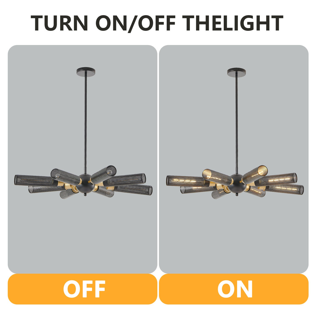 Modern Industrial Sputnik 8-Light Chandelier with Adjustable Height - Black