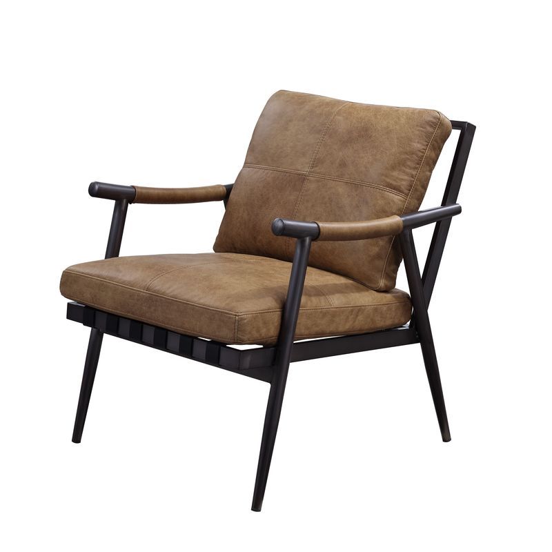 Anzan - Accent Chair - Berham Chestnut Top Grain Leather & Matt Iron