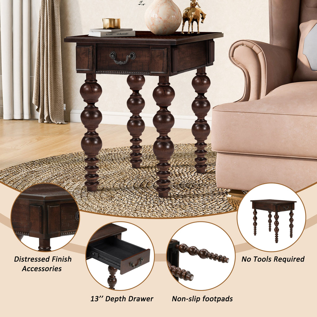 Solid Wood End Table with Drawer