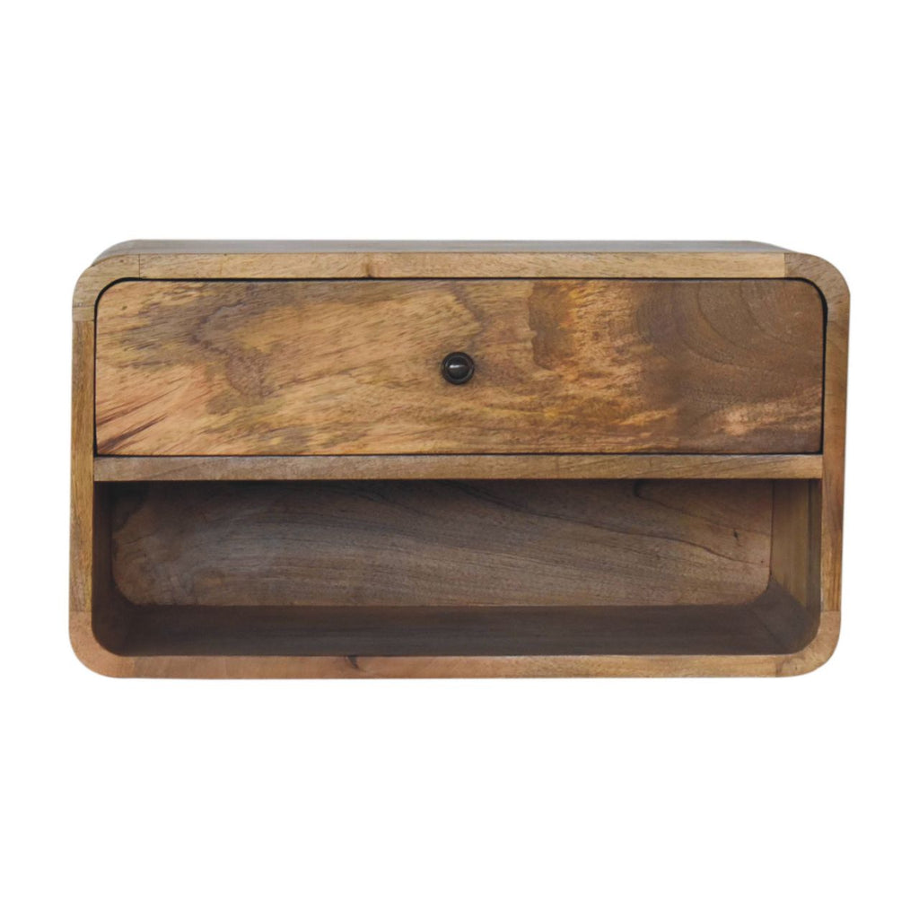 Solid Wood Large Floating Curve Open Slot Nightstand with Minimalist Design - Natural