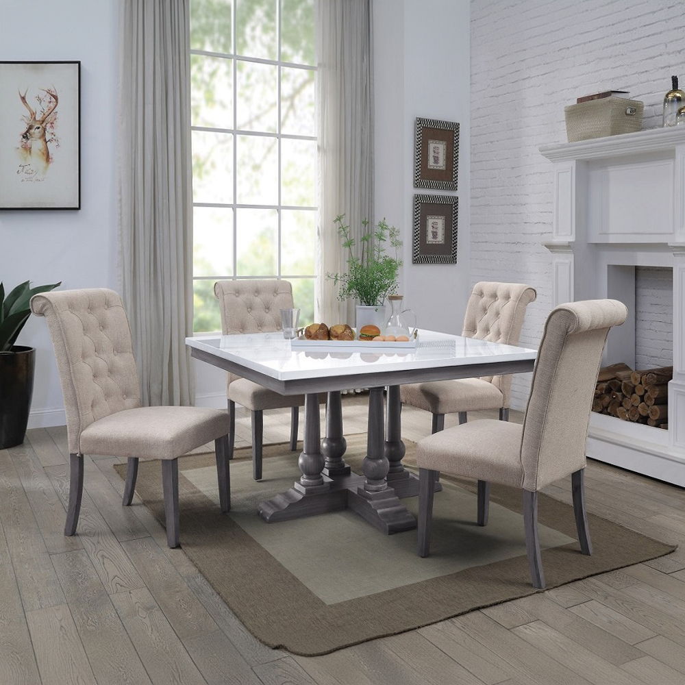 Yabeina - Square Dining Table - Marble Top Top & Gray Oak