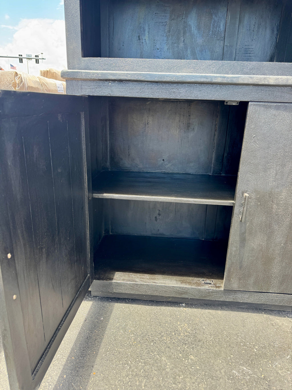 Black Indian Wood Hutch with Open Shelving - 48 x 18 x 79 in