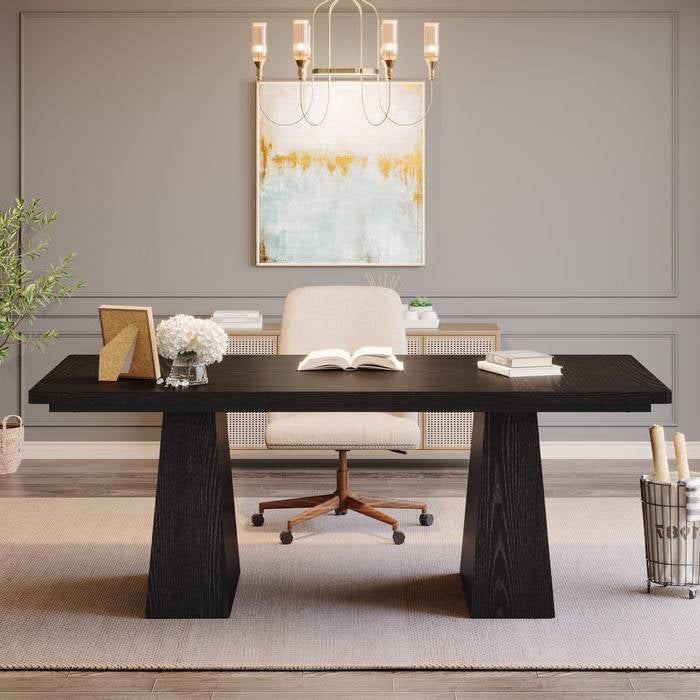Modern Home Office Computer Desk Workstation in Black Wood Finish