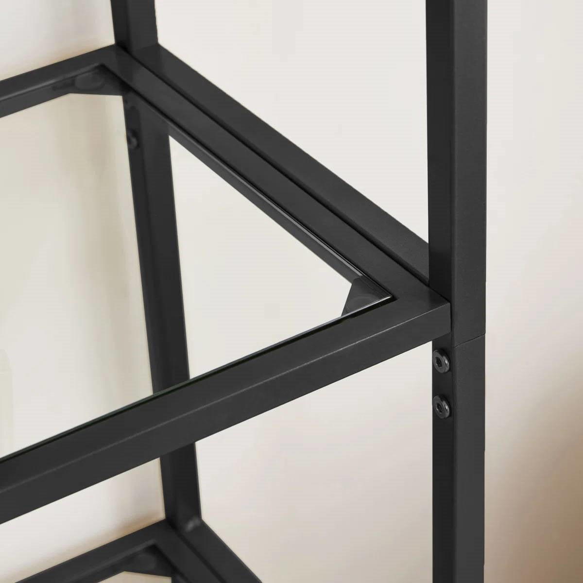 Modern Black Metal Arched Top Display Rack Bookcase with 5 Glass Storage Shelves