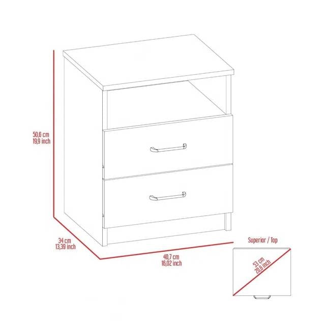 Modern 2-Drawer Nightstand End Table with Open Shelf in Black Wood Finish