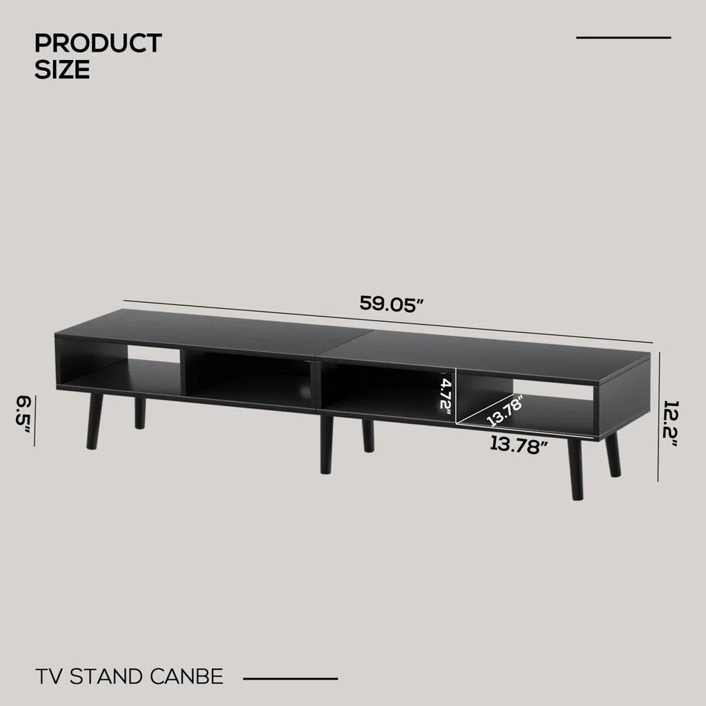 Mid-Century Modern Style TV Stand in Black Wood Finish - for TVs up to 65-inch