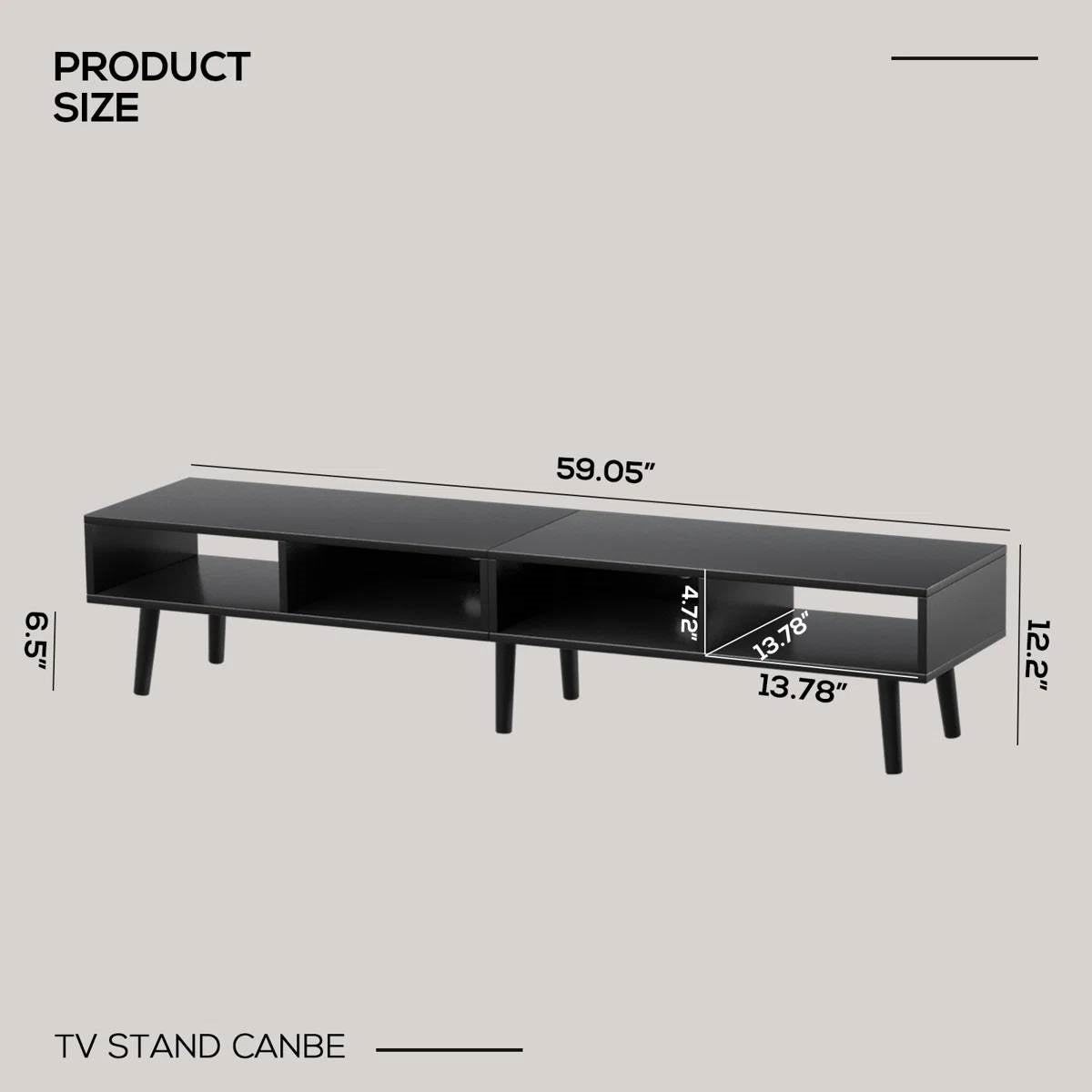 Mid-Century Modern Style TV Stand in Black Wood Finish - for TVs up to 65-inch