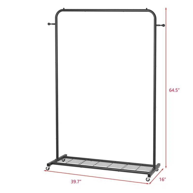 Black Modern Garment Rack Clothes Hanging Rod with Lockable Wheels