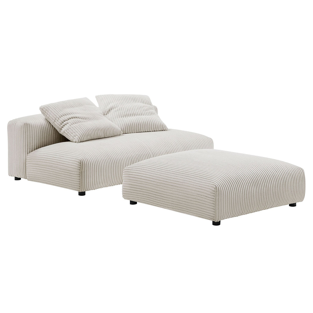 Solace Modular Corduroy Upholstered Armless Loveseat and Ottoman Set