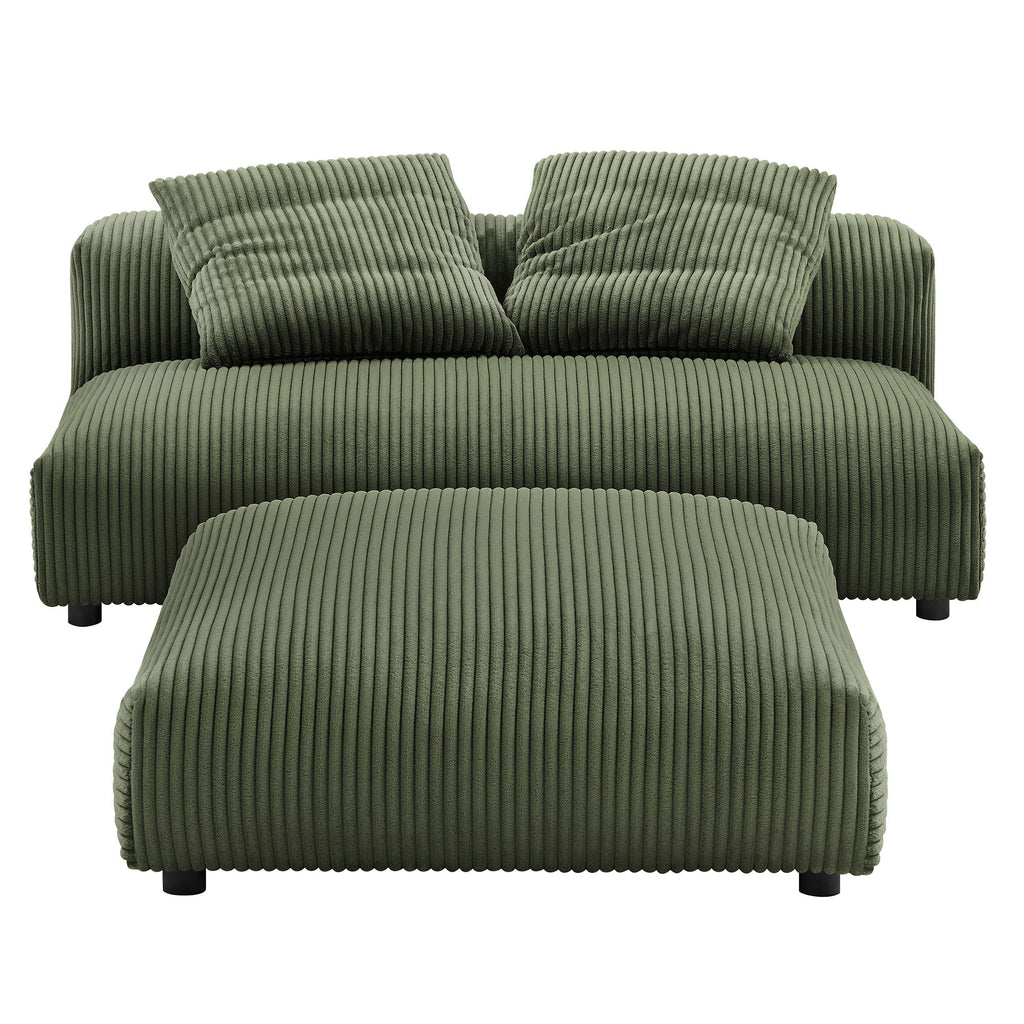 Solace Modular Corduroy Upholstered Armless Loveseat and Ottoman Set