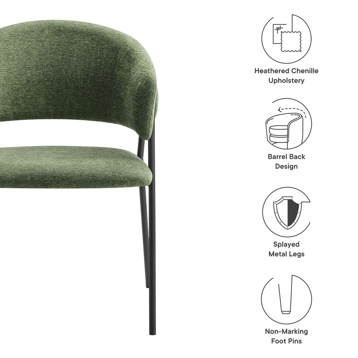Nella Upholstered Heathered Chenille Dining Chairs Set of 2 by Modway