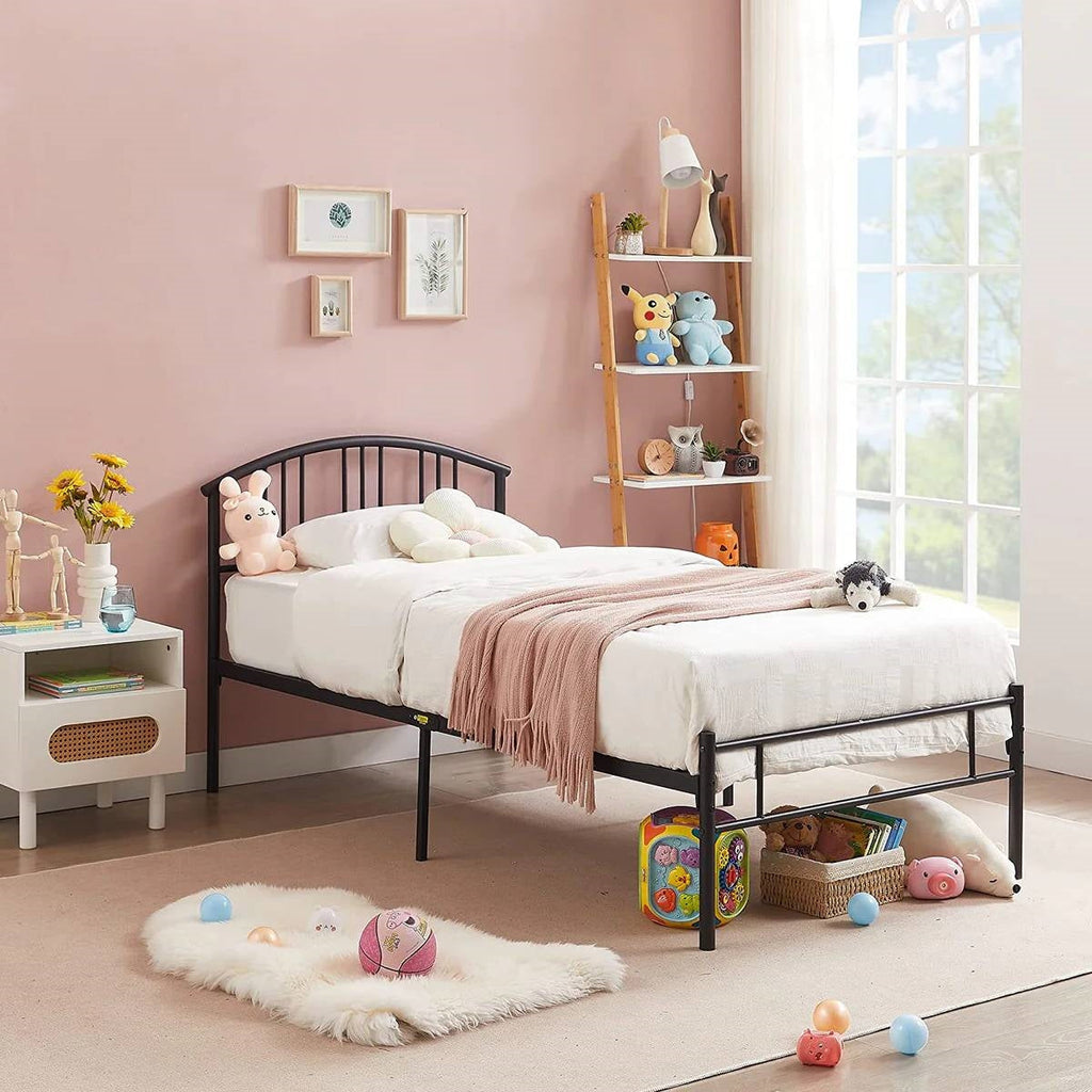 Twin size Black Metal Platform Bed Frame with Arched Headboard