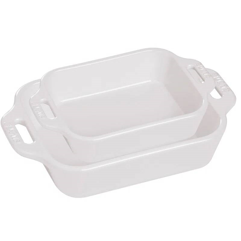 2 Piece Ceramic Stoneware Bakeware Casserole Dish Set in White