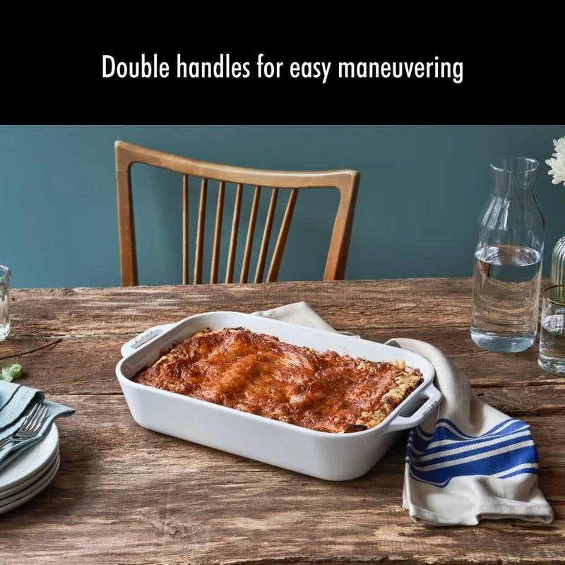 2 Piece Ceramic Stoneware Bakeware Casserole Dish Set in White