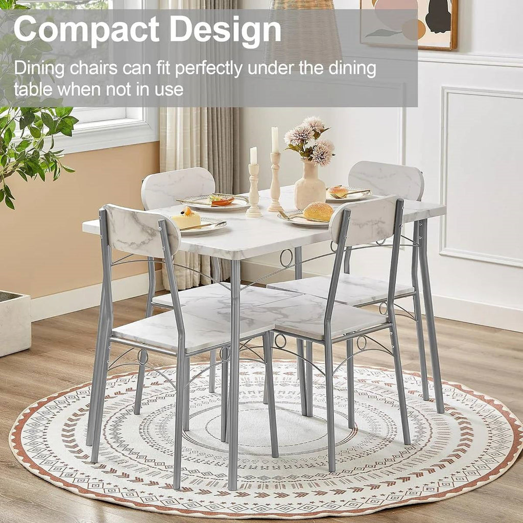 Modern 5-Piece Dining Set with White Faux Marble Top Table and 4 Chairs