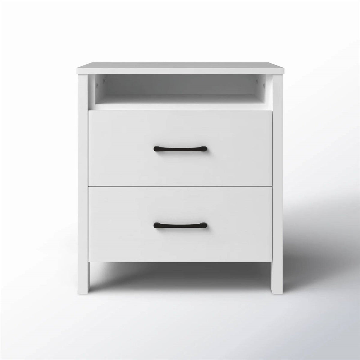Modern 2-Drawer Bedside Table Nightstand in White Wood Finish