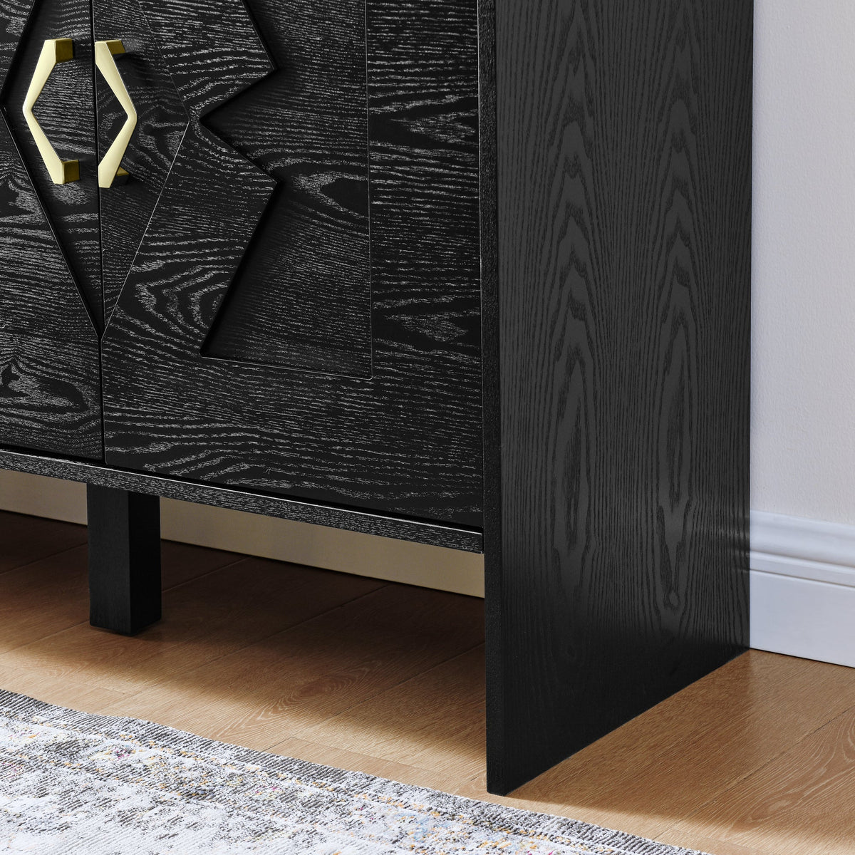 60" Mid Century Modern Sideboard Buffet Cabinet with Fluted Diamond Design - Black