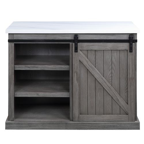 Gauri - Kitchen Island - Marble Top Top & Gray Oak