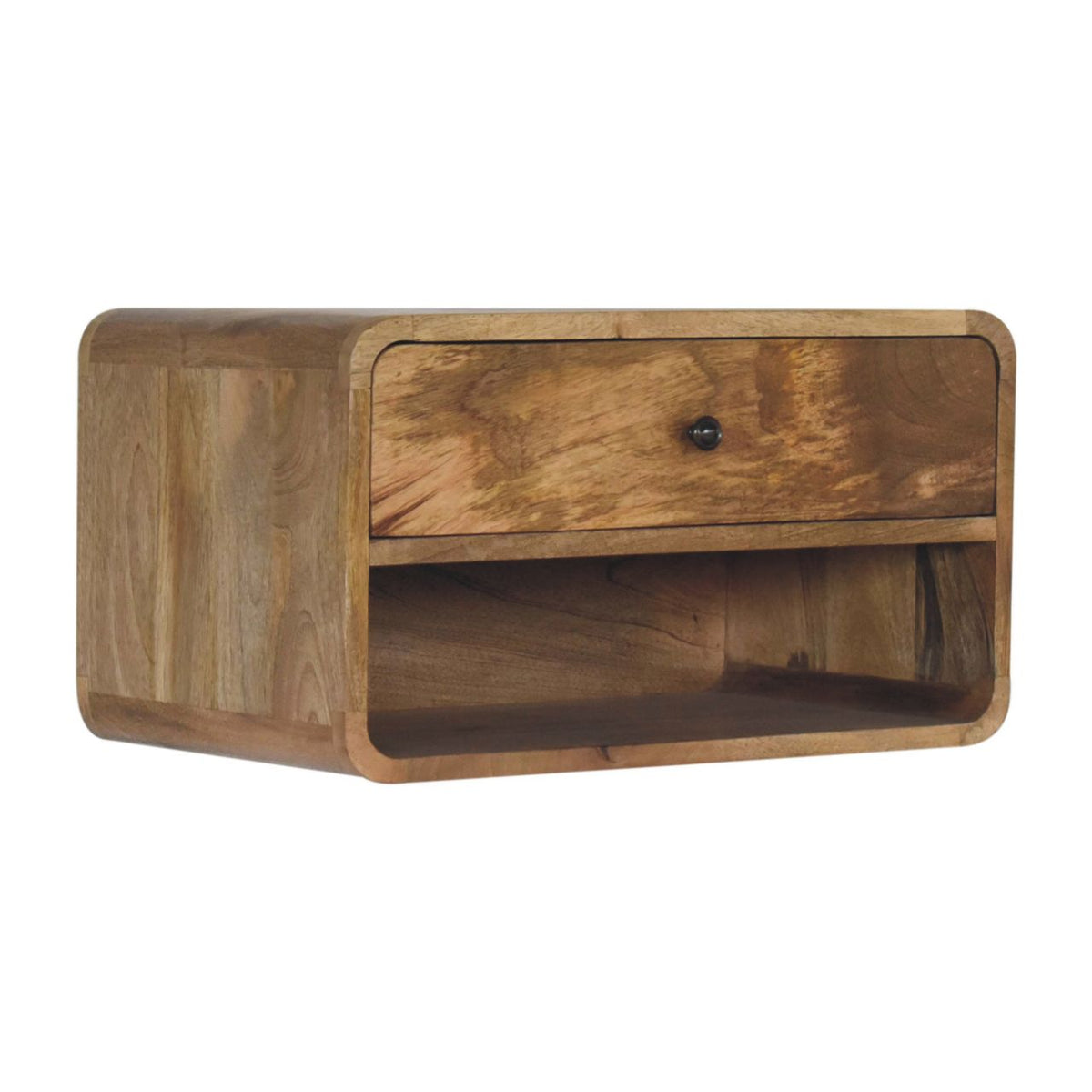 Solid Wood Large Floating Curve Open Slot Nightstand with Minimalist Design - Natural